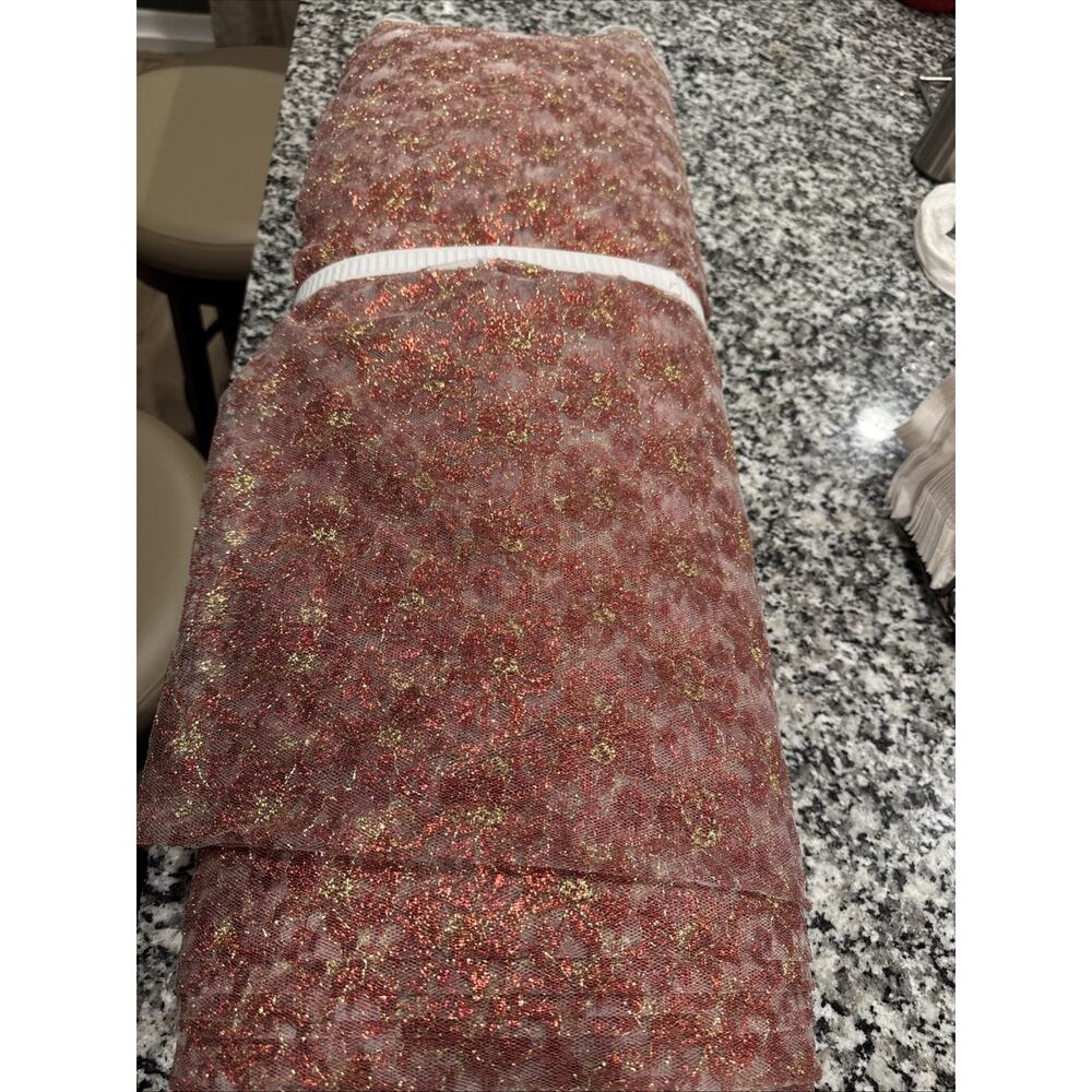 Christmas Holiday Party Metallic Red Gold Glitter Fabric Roll Approximately 10yd